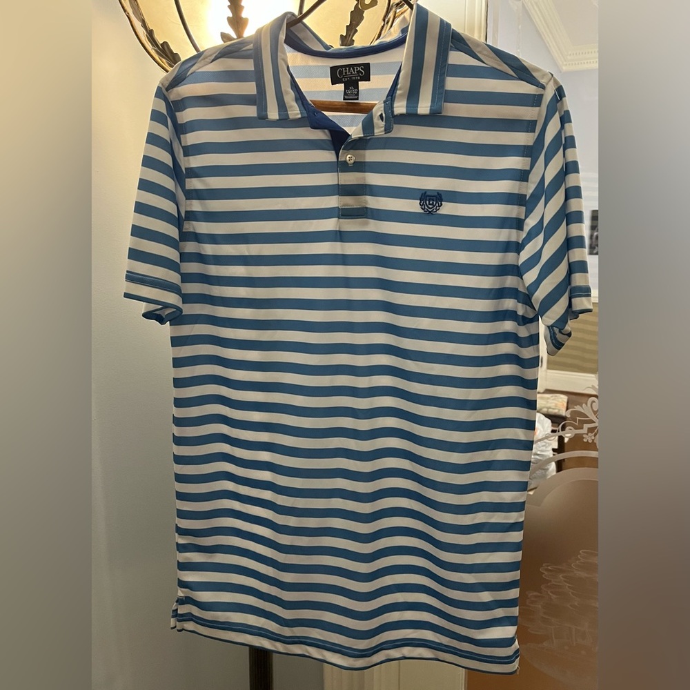 Boys Chaps polo shirt size XL striped blue & white